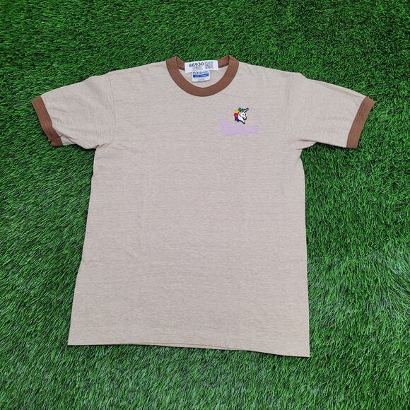 Vintage 90s Unicorn Ringer Shirt Womens Medium 18x24 Brown - Picture 1 of 13